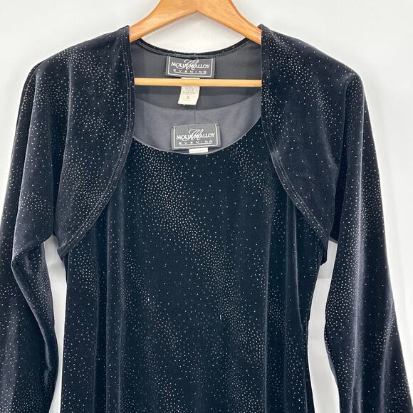 Molly Malloy Evening Black Sparkly Velour Bolero & Mini Dress Set Womens Size 8 - Picture 2 of 11